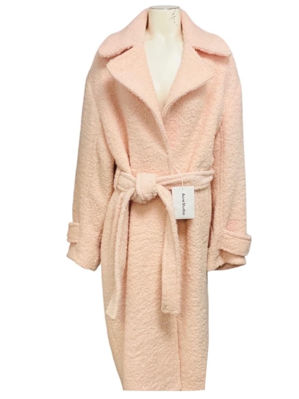 ACNE STUDIOS POWDER PINK SINGLE BREASTED BOUCLE BELTED COAT